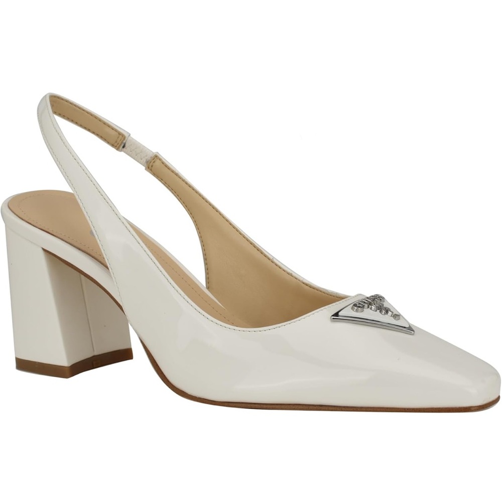 Guess White Block Heel Slingbacks